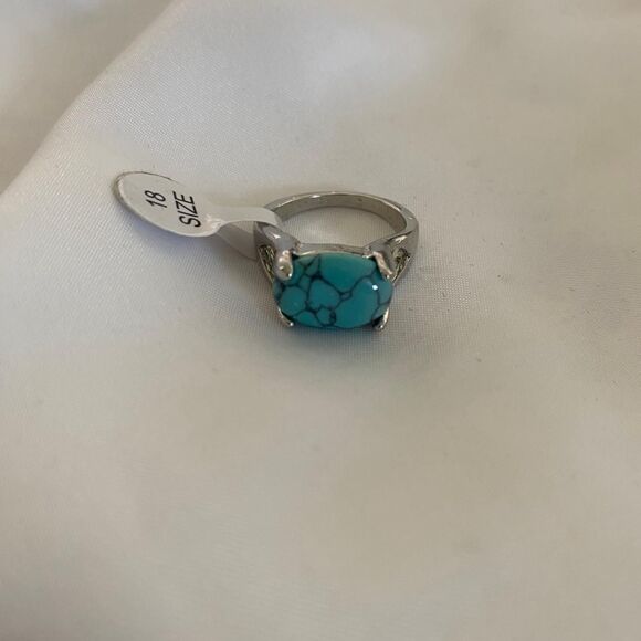 Jewelry - Boho Western Native Silver Toned Faux Turquoise Teal Blue Stone Ring Size 18